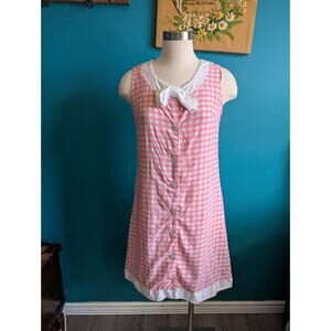 Women's vintage 1960s button front shift dress a line gingham mod size medium
